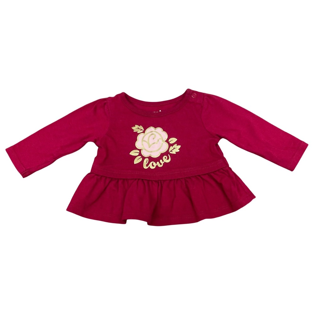 Baby Girl Peplum Top 0-3M Magenta Floral Love‎ Long Sleeve Shirt